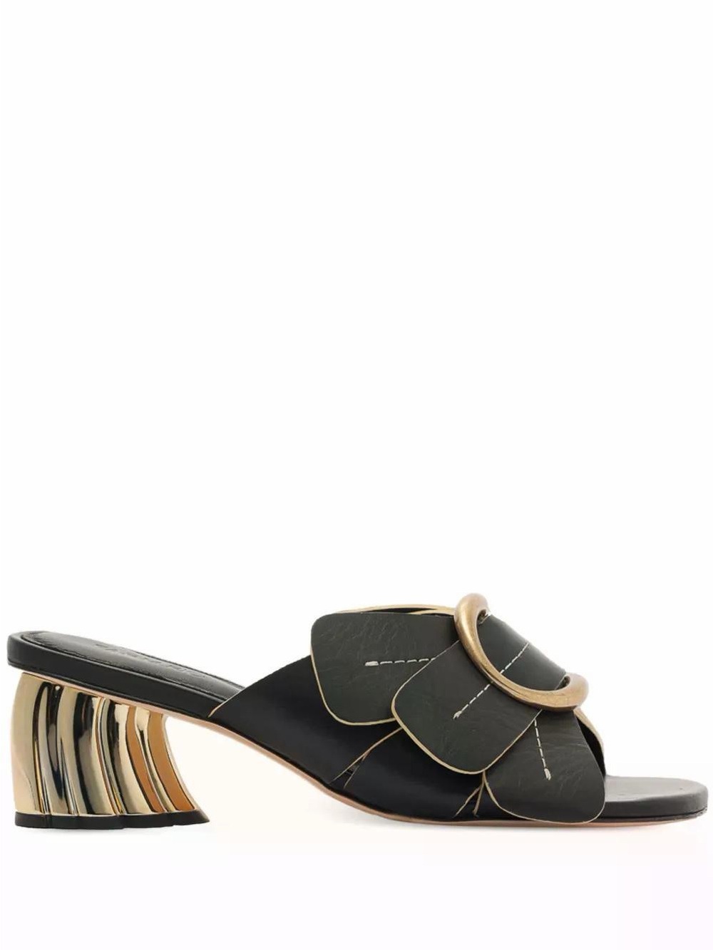 FARM Rio Black Slide Mules with Gold Ring & Sculpted Heel